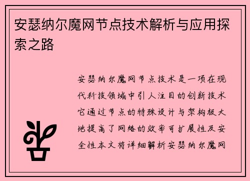 安瑟纳尔魔网节点技术解析与应用探索之路